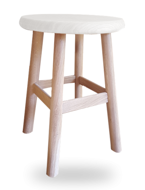 tabouret-rond-4 pieds bois chêne massif assise couleur blanc